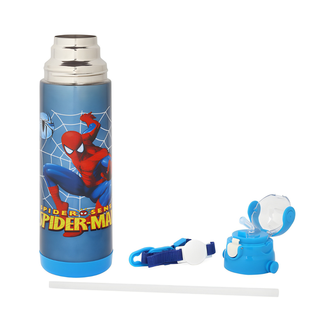 OnlineWorld Double Vacuum Insulated Kid's BPA-Free Cartoon Printed Stainless Steel Sipper Water Bottle (Blue, 500 ml)