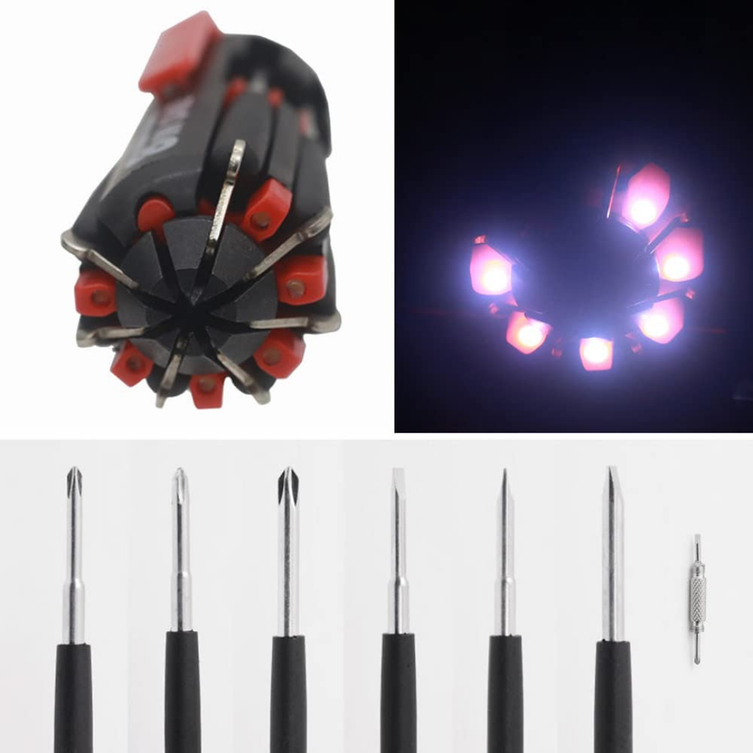 8 in 1 Multi-Function Screwdriver Kit with 6 Built in LED Flashlights