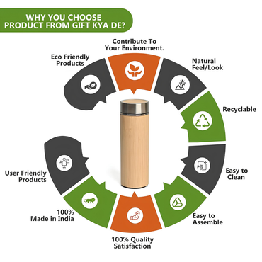 Bamboostan Bamboo Bottle 450ml | Leak-Proof Insulated Thermos Flask with Tea Strainer | Keeps Drinks Hot & Cold for 24 Hours | Sustainable Gift for Home, Office, Travel | Eco-Friendly | Beige