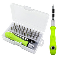 32-PIECE PRECISION SCREWDRIVER SET WITH STORAGE CASE, ERGONOMIC GREEN HANDLE